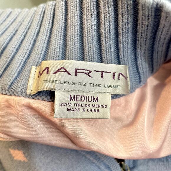 Vintage 90s Martin Sweater Vest Preppy Golf Argyle QuarterZip Merino Wool Medium - Picture 8 of 10